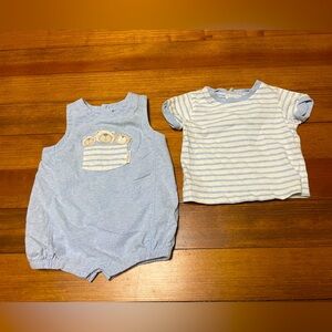 Absorba Light Blue & White Striped Baby Bear Romper Set Size 6 Months